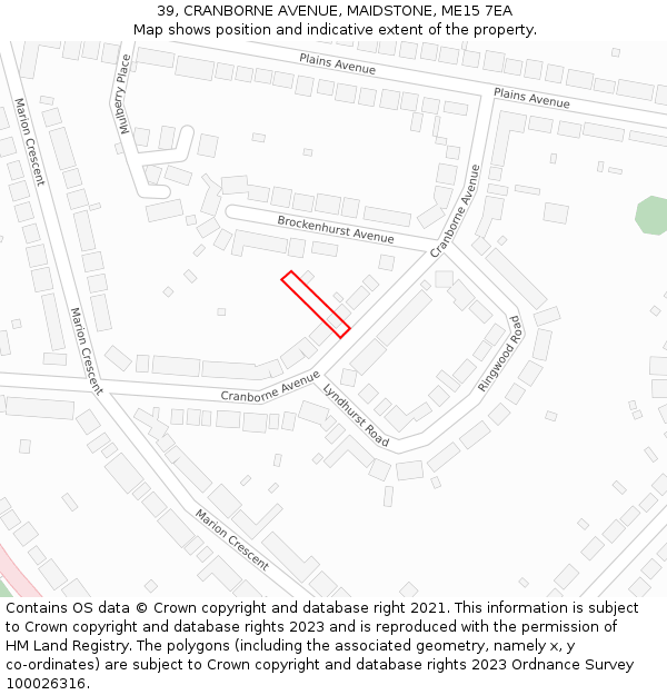 39, CRANBORNE AVENUE, MAIDSTONE, ME15 7EA: Location map and indicative extent of plot