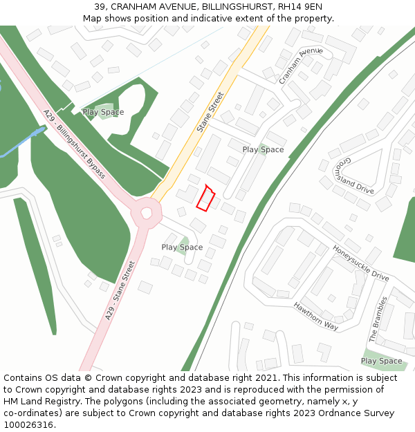 39, CRANHAM AVENUE, BILLINGSHURST, RH14 9EN: Location map and indicative extent of plot
