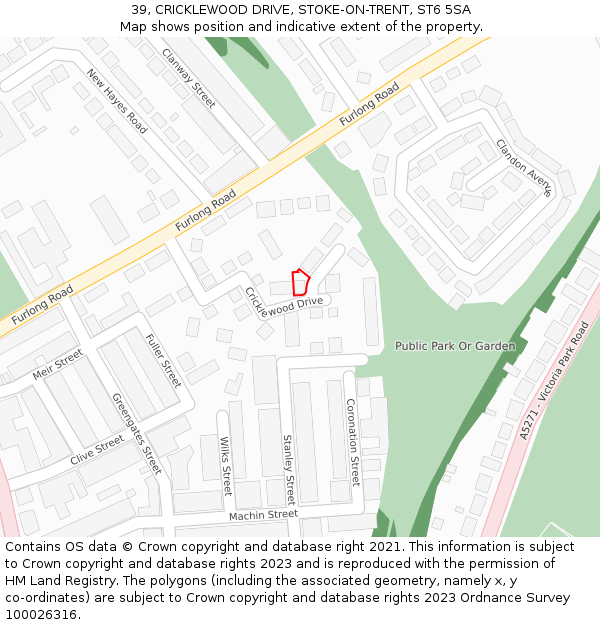 39, CRICKLEWOOD DRIVE, STOKE-ON-TRENT, ST6 5SA: Location map and indicative extent of plot