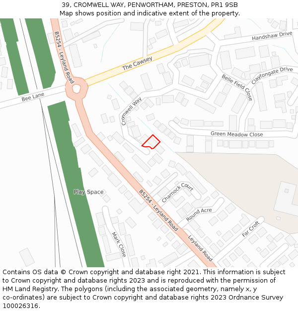 39, CROMWELL WAY, PENWORTHAM, PRESTON, PR1 9SB: Location map and indicative extent of plot