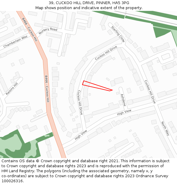 39, CUCKOO HILL DRIVE, PINNER, HA5 3PG: Location map and indicative extent of plot