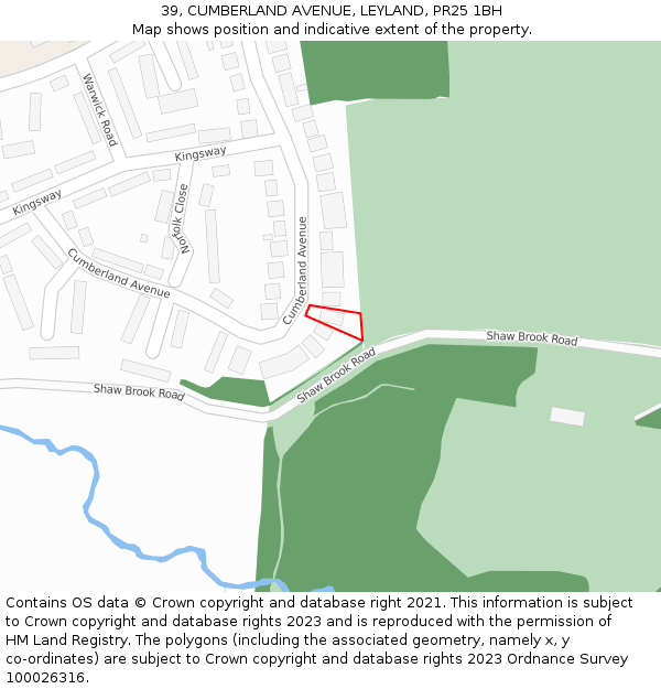 39, CUMBERLAND AVENUE, LEYLAND, PR25 1BH: Location map and indicative extent of plot