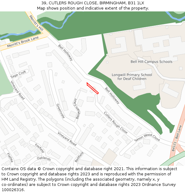 39, CUTLERS ROUGH CLOSE, BIRMINGHAM, B31 1LX: Location map and indicative extent of plot