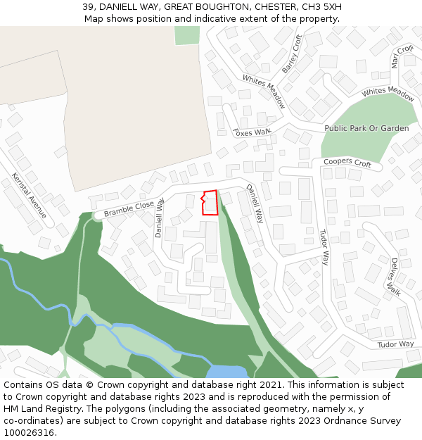 39, DANIELL WAY, GREAT BOUGHTON, CHESTER, CH3 5XH: Location map and indicative extent of plot