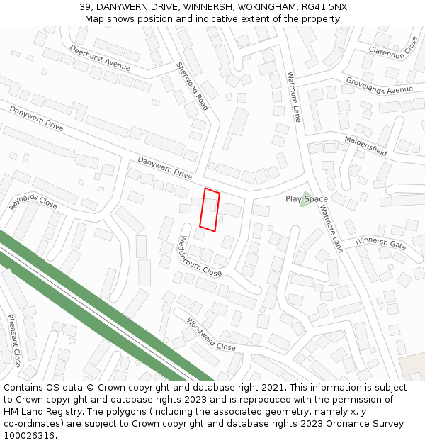 39, DANYWERN DRIVE, WINNERSH, WOKINGHAM, RG41 5NX: Location map and indicative extent of plot