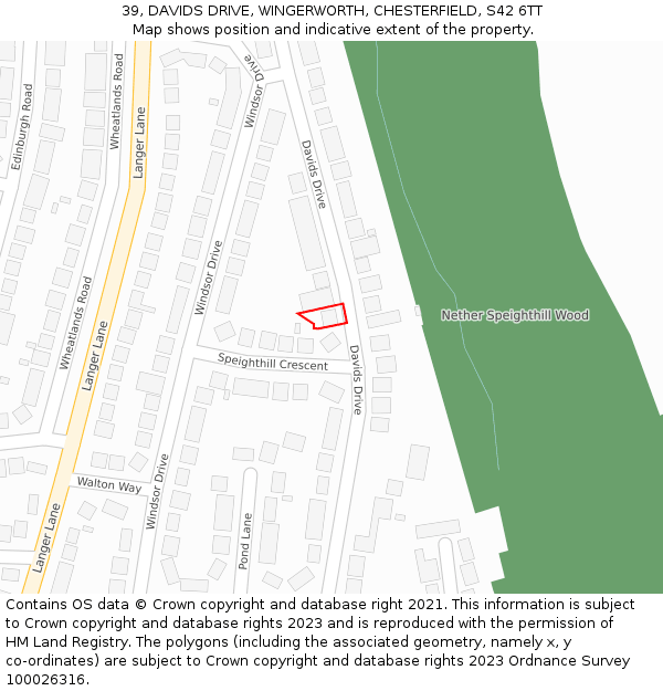39, DAVIDS DRIVE, WINGERWORTH, CHESTERFIELD, S42 6TT: Location map and indicative extent of plot