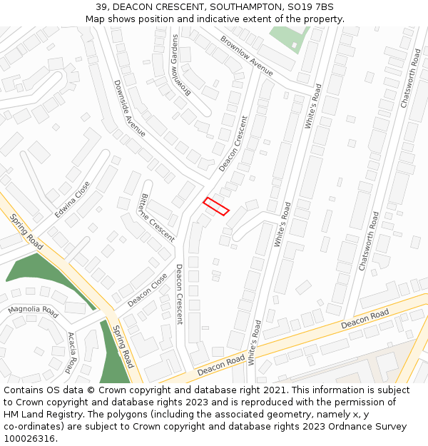 39, DEACON CRESCENT, SOUTHAMPTON, SO19 7BS: Location map and indicative extent of plot