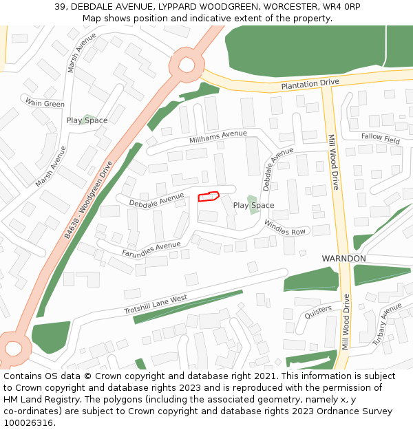 39, DEBDALE AVENUE, LYPPARD WOODGREEN, WORCESTER, WR4 0RP: Location map and indicative extent of plot