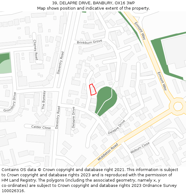 39, DELAPRE DRIVE, BANBURY, OX16 3WP: Location map and indicative extent of plot