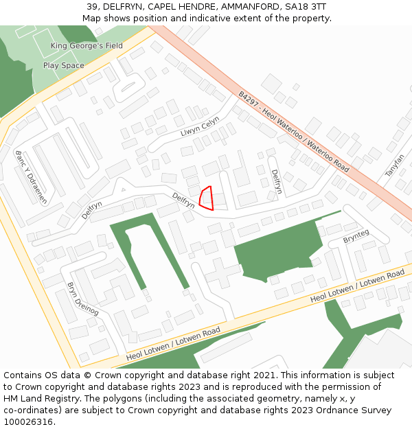 39, DELFRYN, CAPEL HENDRE, AMMANFORD, SA18 3TT: Location map and indicative extent of plot