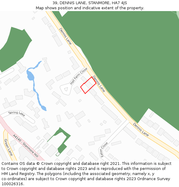 39, DENNIS LANE, STANMORE, HA7 4JS: Location map and indicative extent of plot