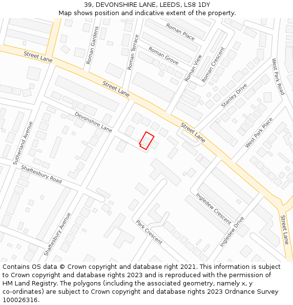 39, DEVONSHIRE LANE, LEEDS, LS8 1DY: Location map and indicative extent of plot