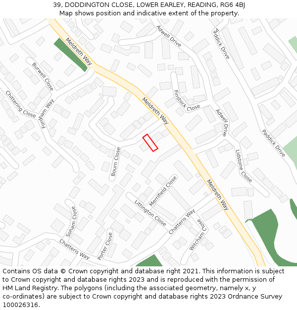 39, DODDINGTON CLOSE, LOWER EARLEY, READING, RG6 4BJ: Location map and indicative extent of plot