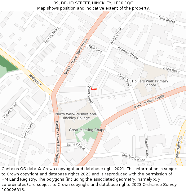 39, DRUID STREET, HINCKLEY, LE10 1QG: Location map and indicative extent of plot