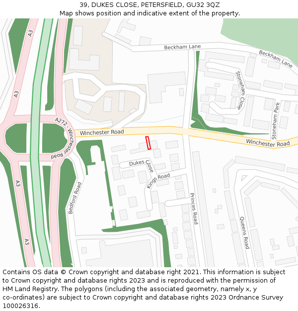 39, DUKES CLOSE, PETERSFIELD, GU32 3QZ: Location map and indicative extent of plot