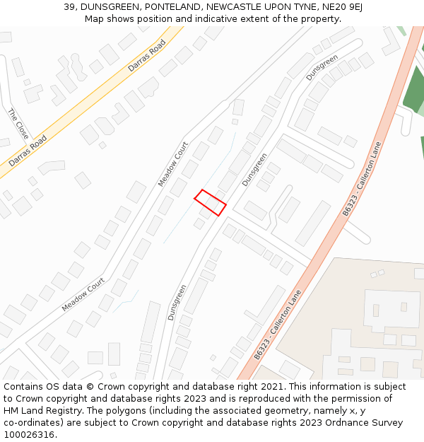 39, DUNSGREEN, PONTELAND, NEWCASTLE UPON TYNE, NE20 9EJ: Location map and indicative extent of plot