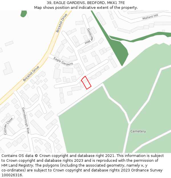 39, EAGLE GARDENS, BEDFORD, MK41 7FE: Location map and indicative extent of plot