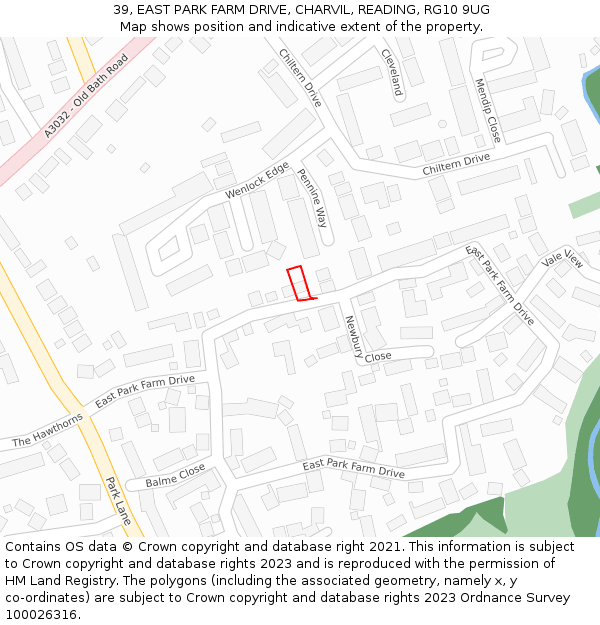39, EAST PARK FARM DRIVE, CHARVIL, READING, RG10 9UG: Location map and indicative extent of plot