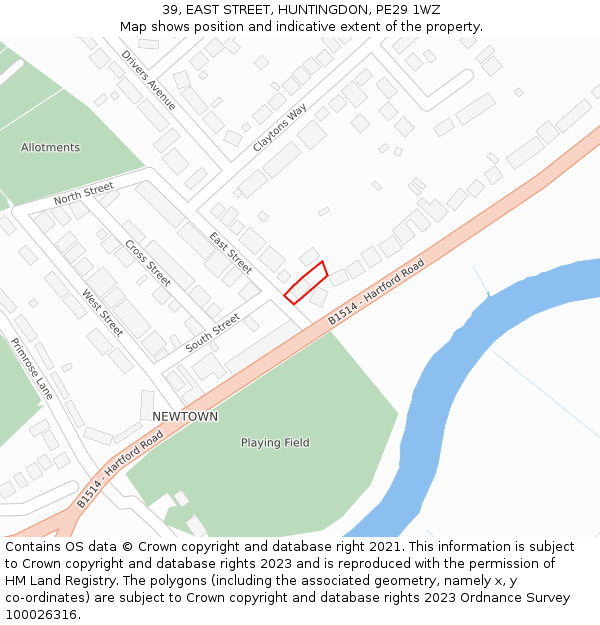 39, EAST STREET, HUNTINGDON, PE29 1WZ: Location map and indicative extent of plot