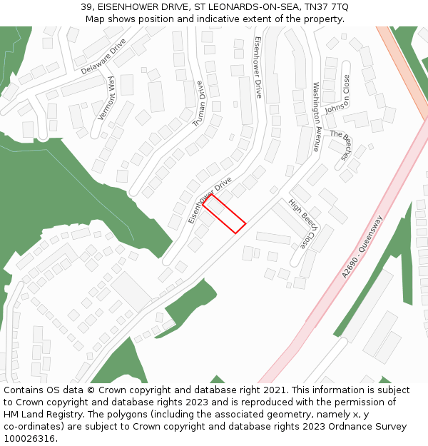 39, EISENHOWER DRIVE, ST LEONARDS-ON-SEA, TN37 7TQ: Location map and indicative extent of plot