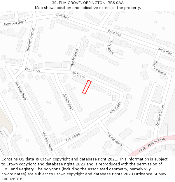 39, ELM GROVE, ORPINGTON, BR6 0AA: Location map and indicative extent of plot