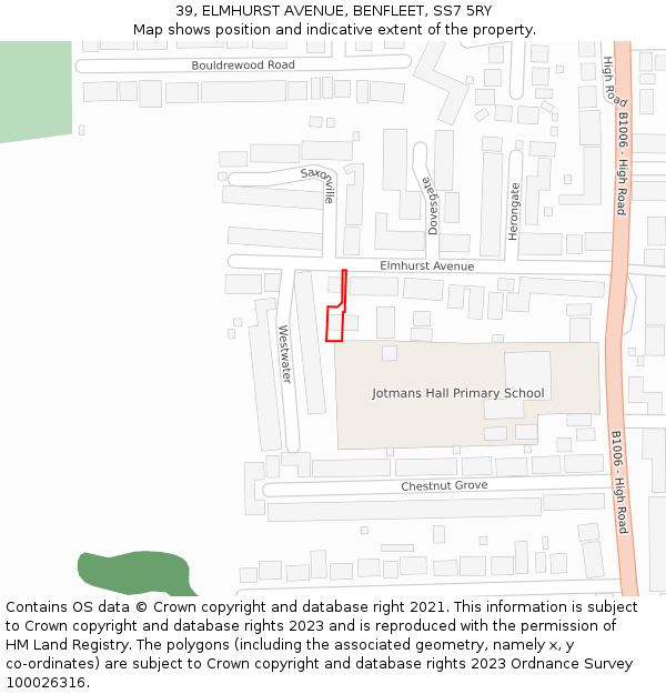39, ELMHURST AVENUE, BENFLEET, SS7 5RY: Location map and indicative extent of plot