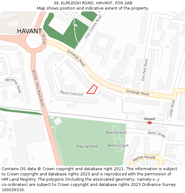 39, ELMLEIGH ROAD, HAVANT, PO9 2AB: Location map and indicative extent of plot