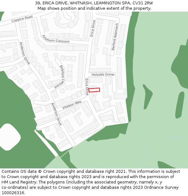 39, ERICA DRIVE, WHITNASH, LEAMINGTON SPA, CV31 2RW: Location map and indicative extent of plot