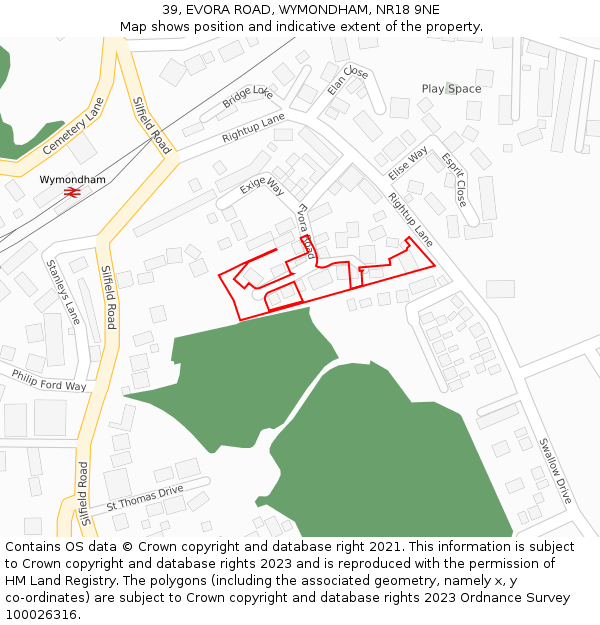 39, EVORA ROAD, WYMONDHAM, NR18 9NE: Location map and indicative extent of plot