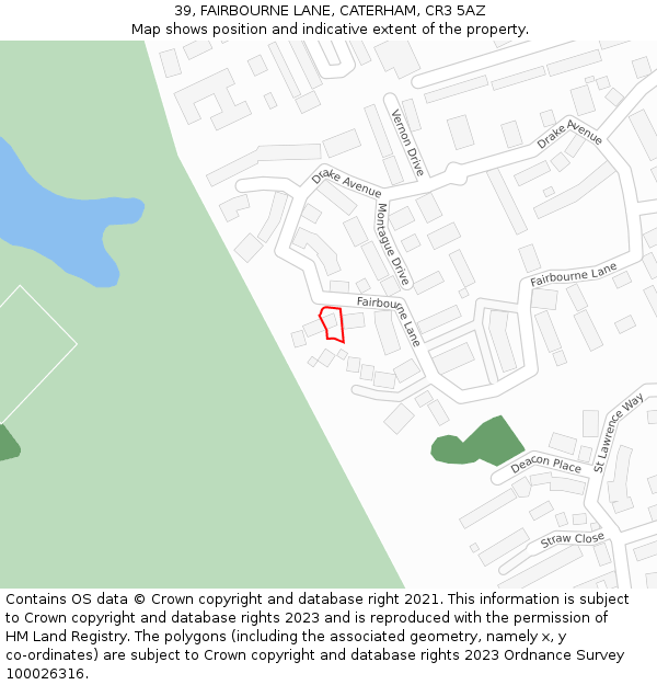 39, FAIRBOURNE LANE, CATERHAM, CR3 5AZ: Location map and indicative extent of plot