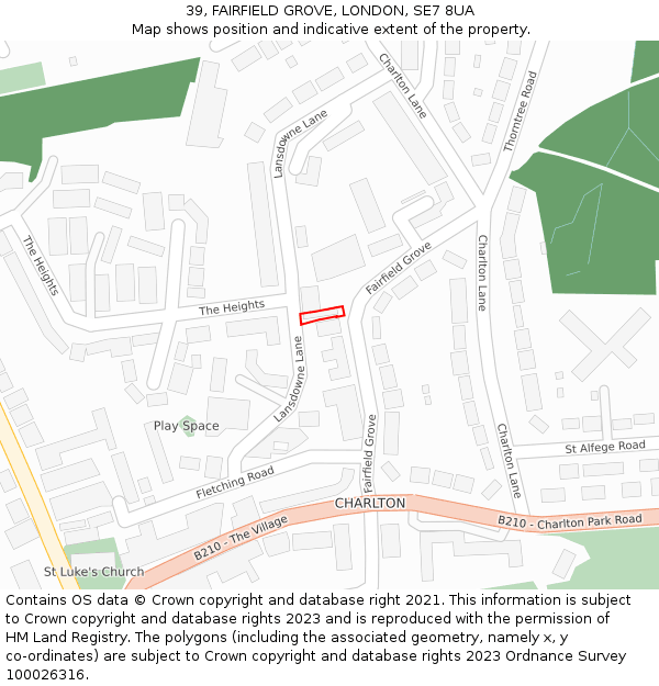 39, FAIRFIELD GROVE, LONDON, SE7 8UA: Location map and indicative extent of plot
