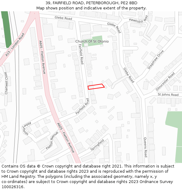 39, FAIRFIELD ROAD, PETERBOROUGH, PE2 8BD: Location map and indicative extent of plot