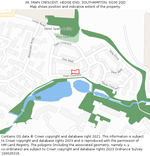 39, FAWN CRESCENT, HEDGE END, SOUTHAMPTON, SO30 2QD: Location map and indicative extent of plot