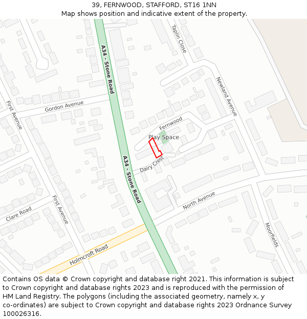 39, FERNWOOD, STAFFORD, ST16 1NN: Location map and indicative extent of plot