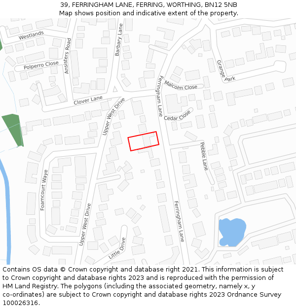 39, FERRINGHAM LANE, FERRING, WORTHING, BN12 5NB: Location map and indicative extent of plot