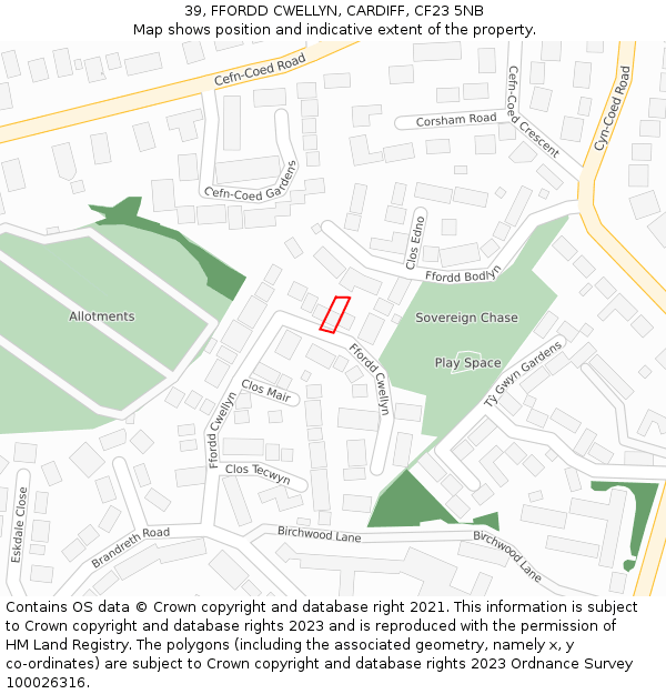 39, FFORDD CWELLYN, CARDIFF, CF23 5NB: Location map and indicative extent of plot