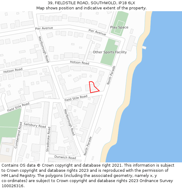 39, FIELDSTILE ROAD, SOUTHWOLD, IP18 6LX: Location map and indicative extent of plot
