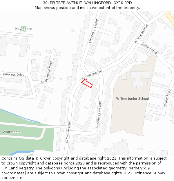 39, FIR TREE AVENUE, WALLINGFORD, OX10 0PD: Location map and indicative extent of plot
