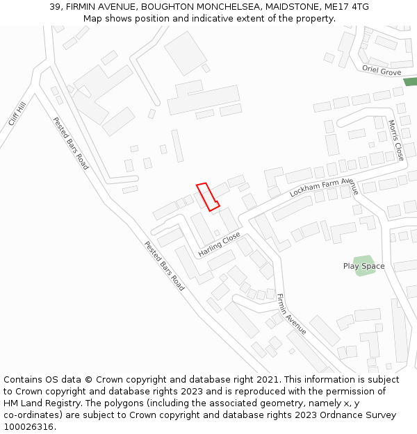 39, FIRMIN AVENUE, BOUGHTON MONCHELSEA, MAIDSTONE, ME17 4TG: Location map and indicative extent of plot