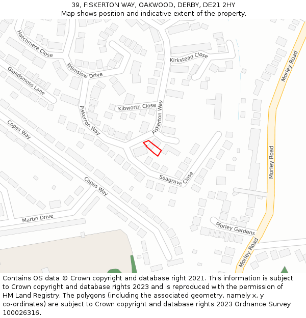 39, FISKERTON WAY, OAKWOOD, DERBY, DE21 2HY: Location map and indicative extent of plot