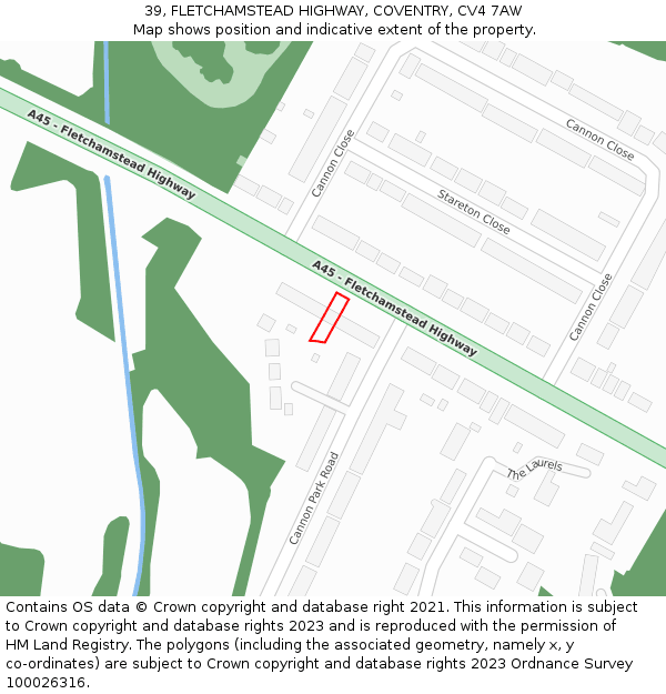 39, FLETCHAMSTEAD HIGHWAY, COVENTRY, CV4 7AW: Location map and indicative extent of plot