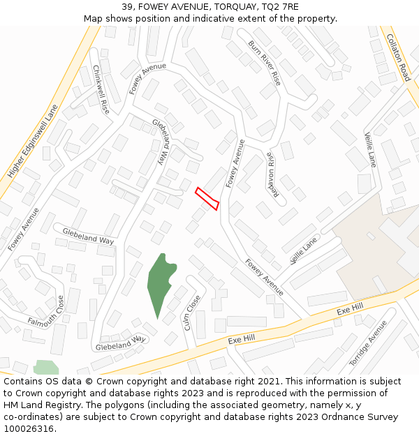 39, FOWEY AVENUE, TORQUAY, TQ2 7RE: Location map and indicative extent of plot