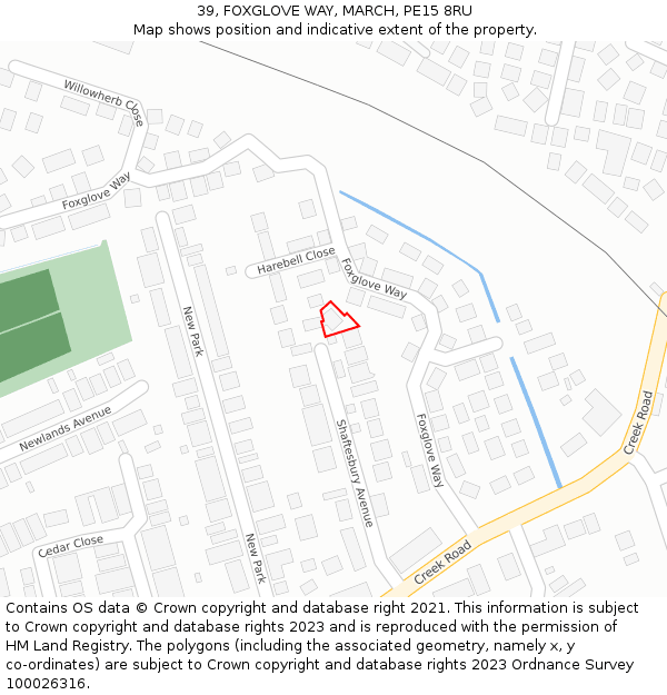 39, FOXGLOVE WAY, MARCH, PE15 8RU: Location map and indicative extent of plot