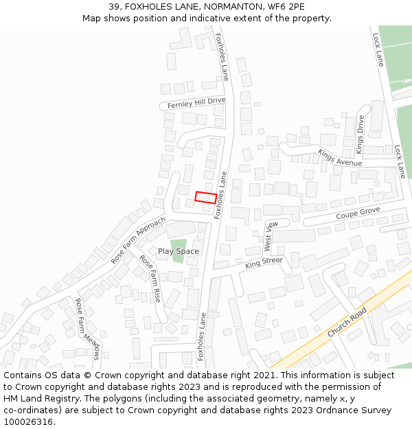 39, FOXHOLES LANE, NORMANTON, WF6 2PE: Location map and indicative extent of plot