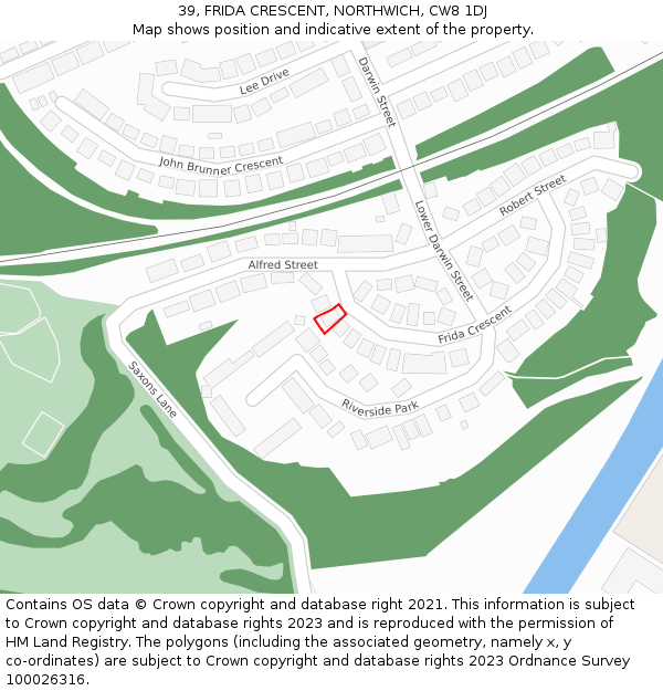 39, FRIDA CRESCENT, NORTHWICH, CW8 1DJ: Location map and indicative extent of plot