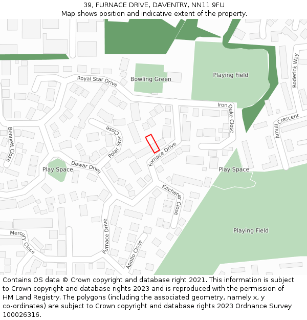 39, FURNACE DRIVE, DAVENTRY, NN11 9FU: Location map and indicative extent of plot