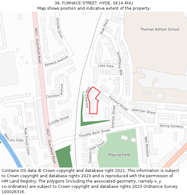 39, FURNACE STREET, HYDE, SK14 4NU: Location map and indicative extent of plot