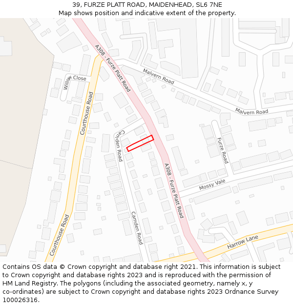 39, FURZE PLATT ROAD, MAIDENHEAD, SL6 7NE: Location map and indicative extent of plot