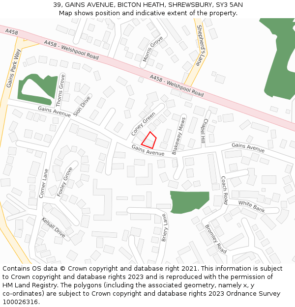 39, GAINS AVENUE, BICTON HEATH, SHREWSBURY, SY3 5AN: Location map and indicative extent of plot