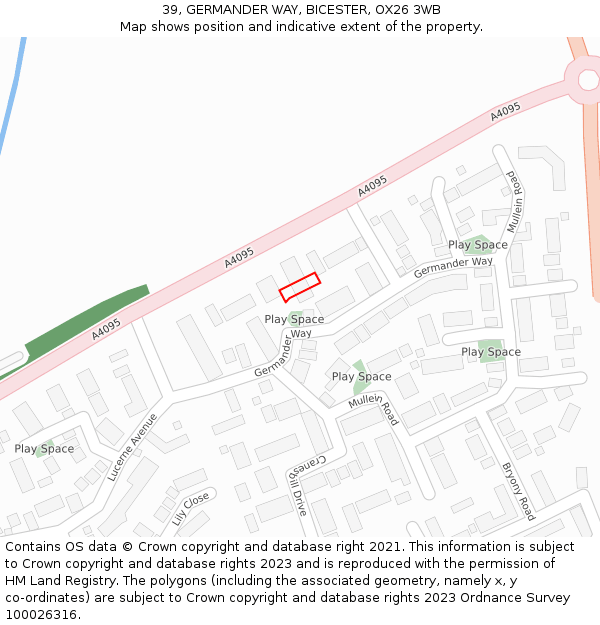 39, GERMANDER WAY, BICESTER, OX26 3WB: Location map and indicative extent of plot